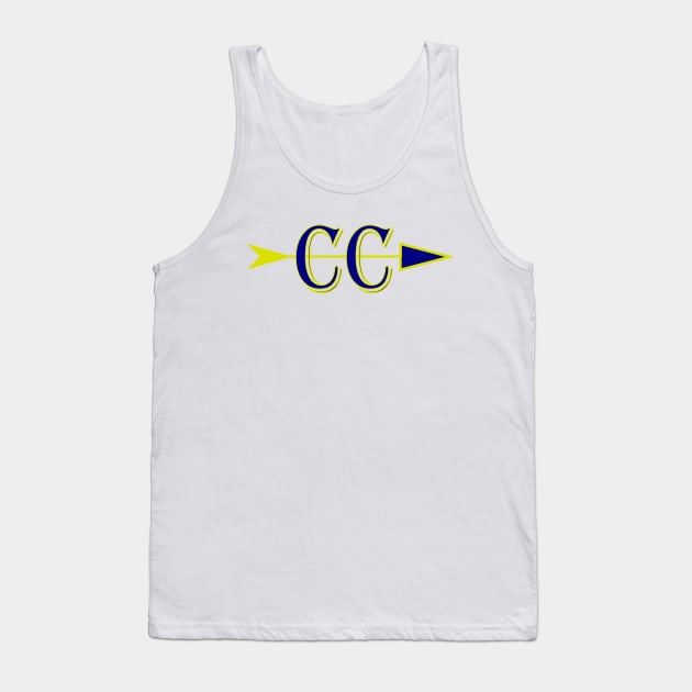 Cross Country CC logo with arrow in blue and gold Tank Top by Woodys Designs